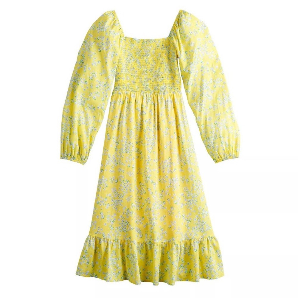 DRAPER JAMES Women's Size XXL Yellow Floral Smocked Long Sleeve Midi Dress M